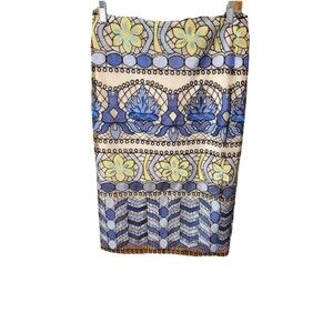 Beige ECI All Over Embroidery Midi Length Skirt 8 Teal Green Floral Lace Lined